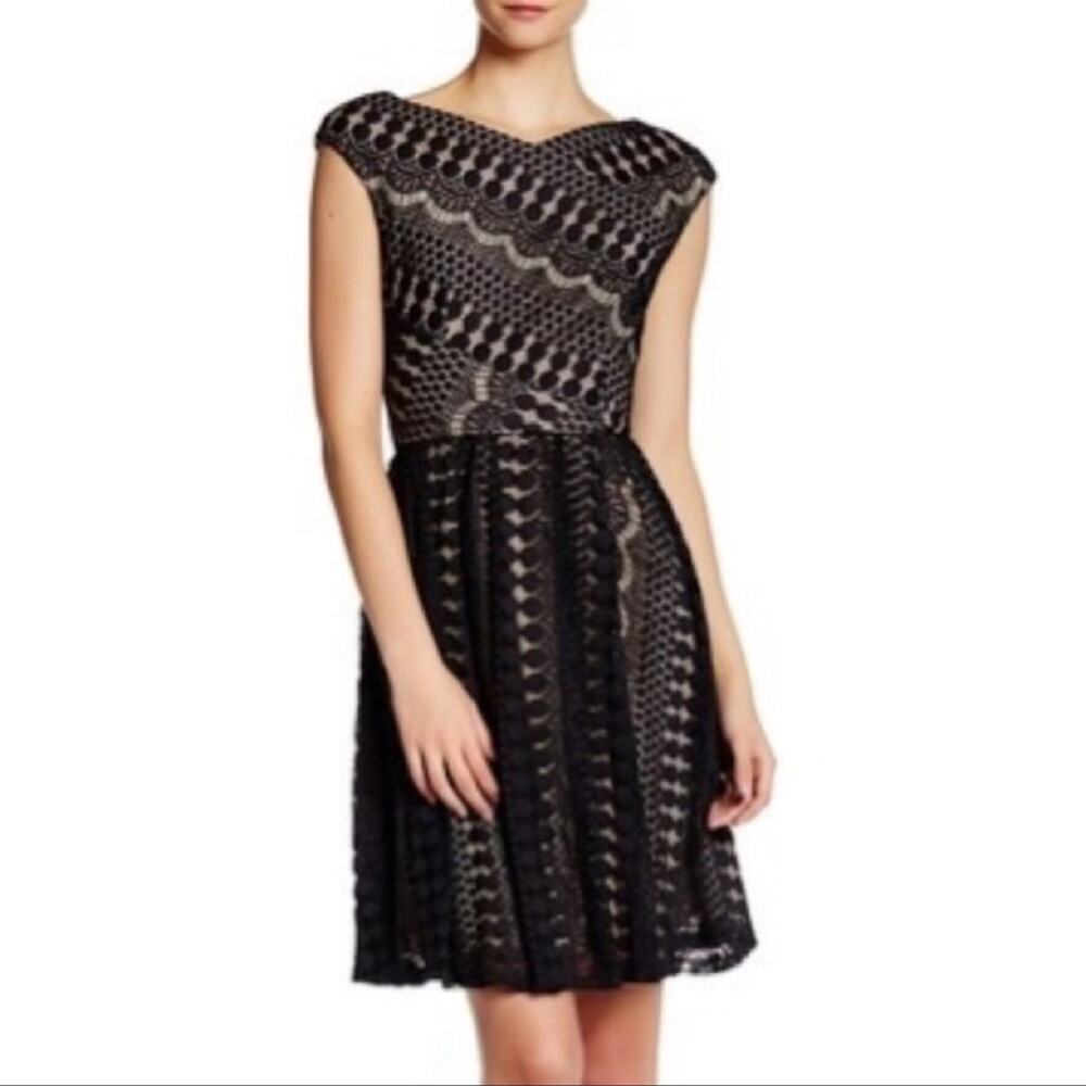 Betsy Johnson Lace Fit & Flare Boat Neck Black Dress Size 8